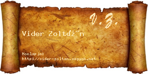 Vider Zoltán névjegykártya